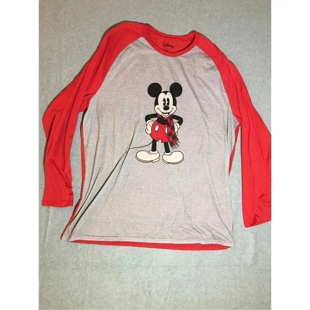 Womens Disney Shirt Size 3XL Baseball Style Red Grey Christmas Cute Long Sleeve